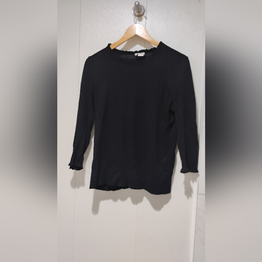 Kate Spade Ruffle Cotton Blend Long Sleeve Sweater Sz L
